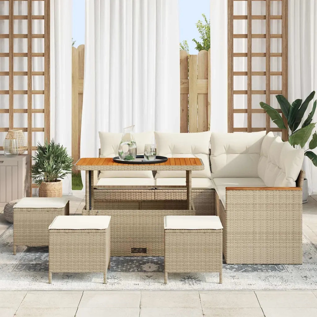 Set Divano da Giardino 9 pcs Beige polyrattan