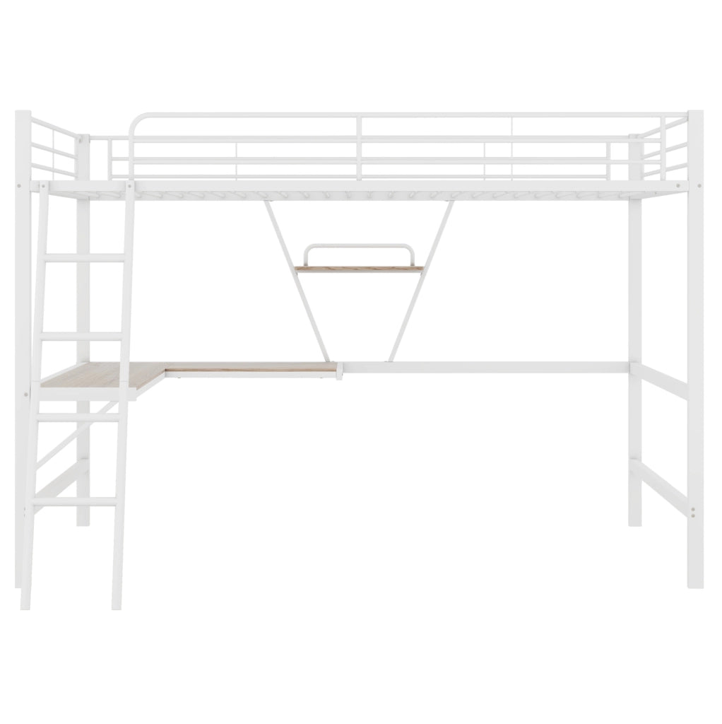 Letto a soppalco 90x200 cm con scrivania a L e scaffale bianco