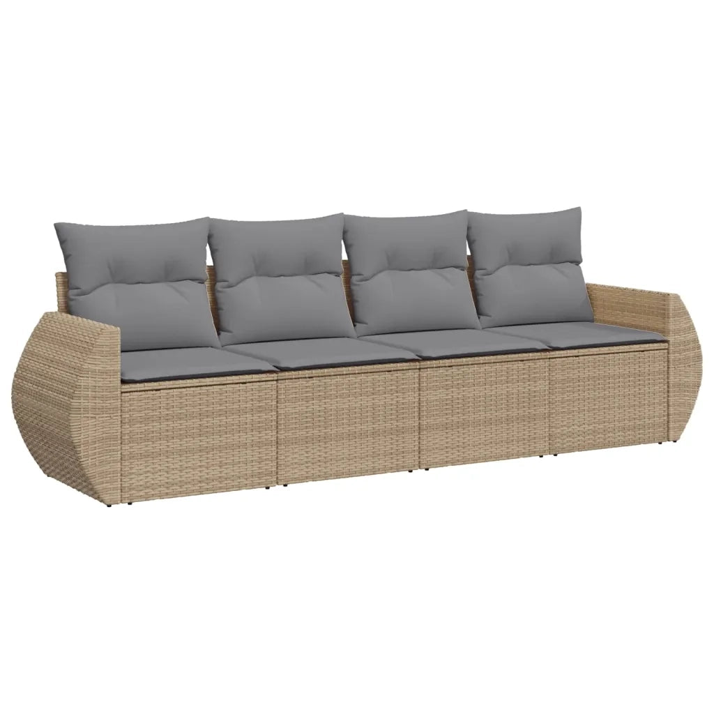 Set Divano da Giardino 4 pz | Set Salotto da Giardino con Cuscini Beige in Polyrattan