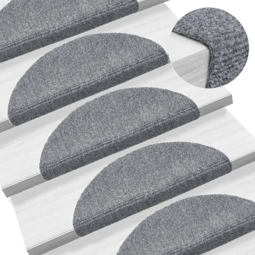 Tappetini per scale autoadesivi 15 pz 56x17x3 cm Grigio chiaro semicircolari 132693