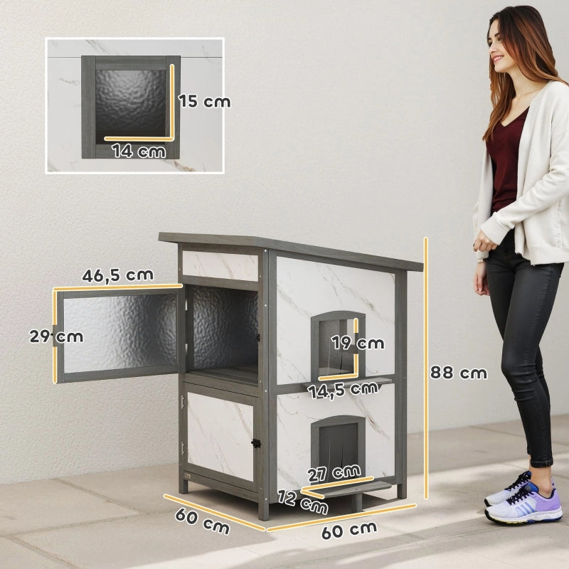 Cuccia per gatti da esterno, in legno, con ingressi multipli e finestre, impermeabile, 60 x 60 x 88 cm, bianca.