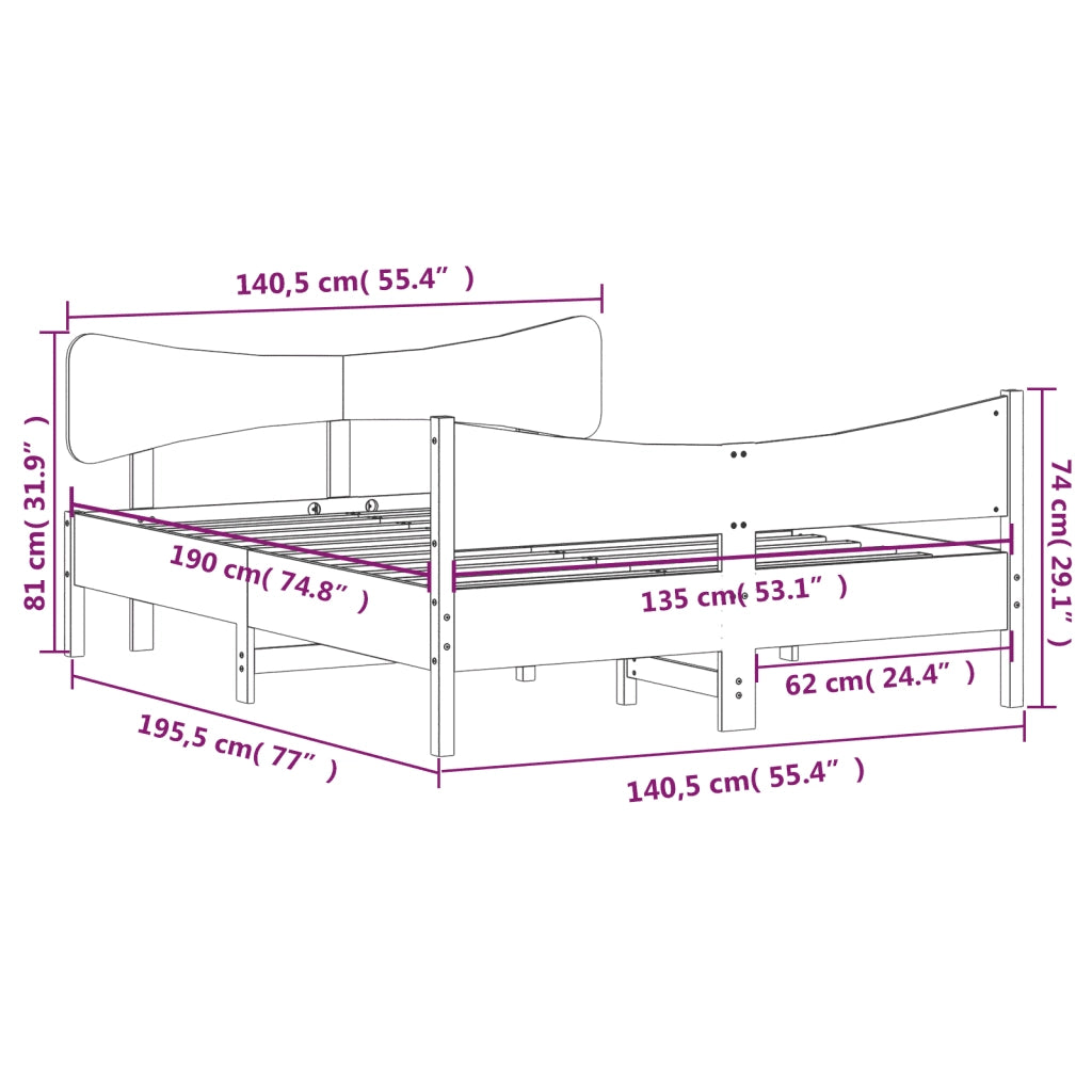 Letto senza Materasso Marrone Cera 135x190 cm in Legno di Pino 3216398