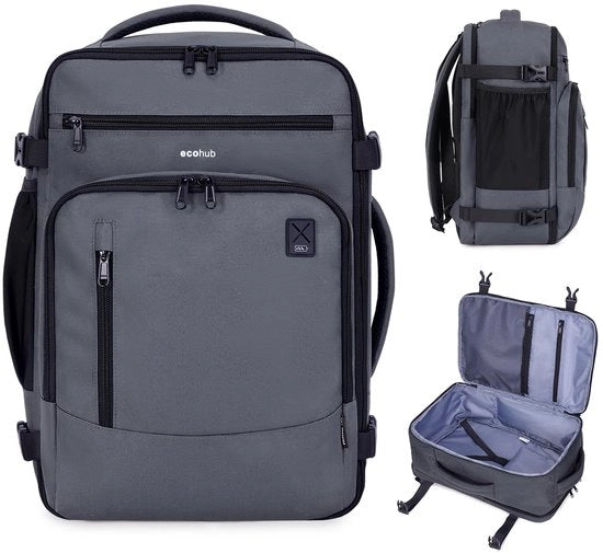 Borsa a Spalla Ecowatch 40x20x25 per Bagaglio a Mano per Volo Laptop Daypack in Materiale PET Riciclato, Impermeabile, Ecologico, 20L, Femminile, Piccola, Grigia