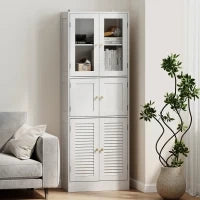 Mobile Bagno con 3 Armadietti a 2 Ante in Vetro e Legno, Ripiani Regolabili, 60x30x170 cm, Bianco