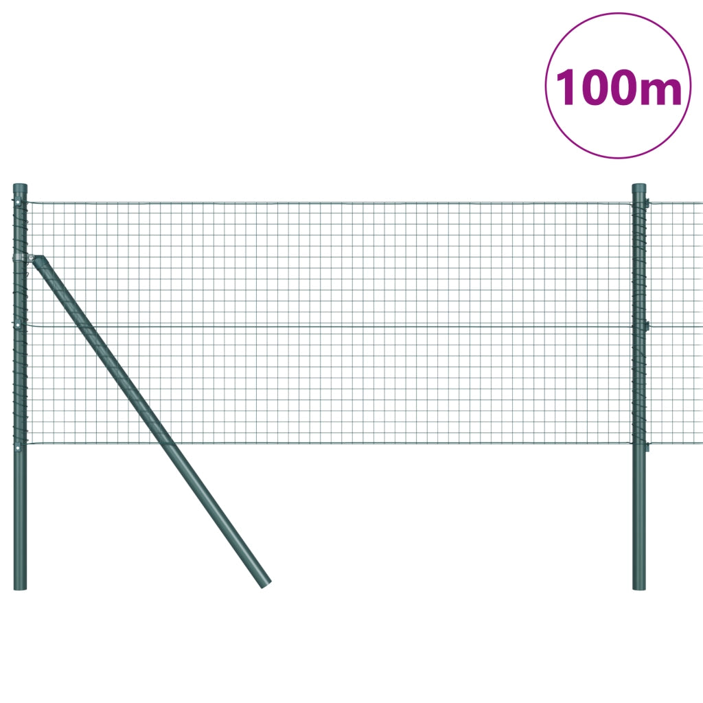 Recinzione in Rete Saldato con 13 Pali Verde 0.5x100 m Acciaio