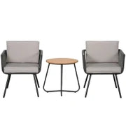 Set da giardino in rattan sintetico 3 pezzi con 2 poltrone e tavolino, cuscini inclusi, struttura in acciaio, grigio