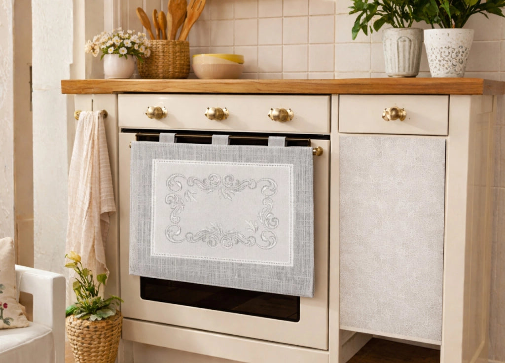 Copriforno Cucina Universale Cinigliato Decorazione Forno Chiffon Grigio