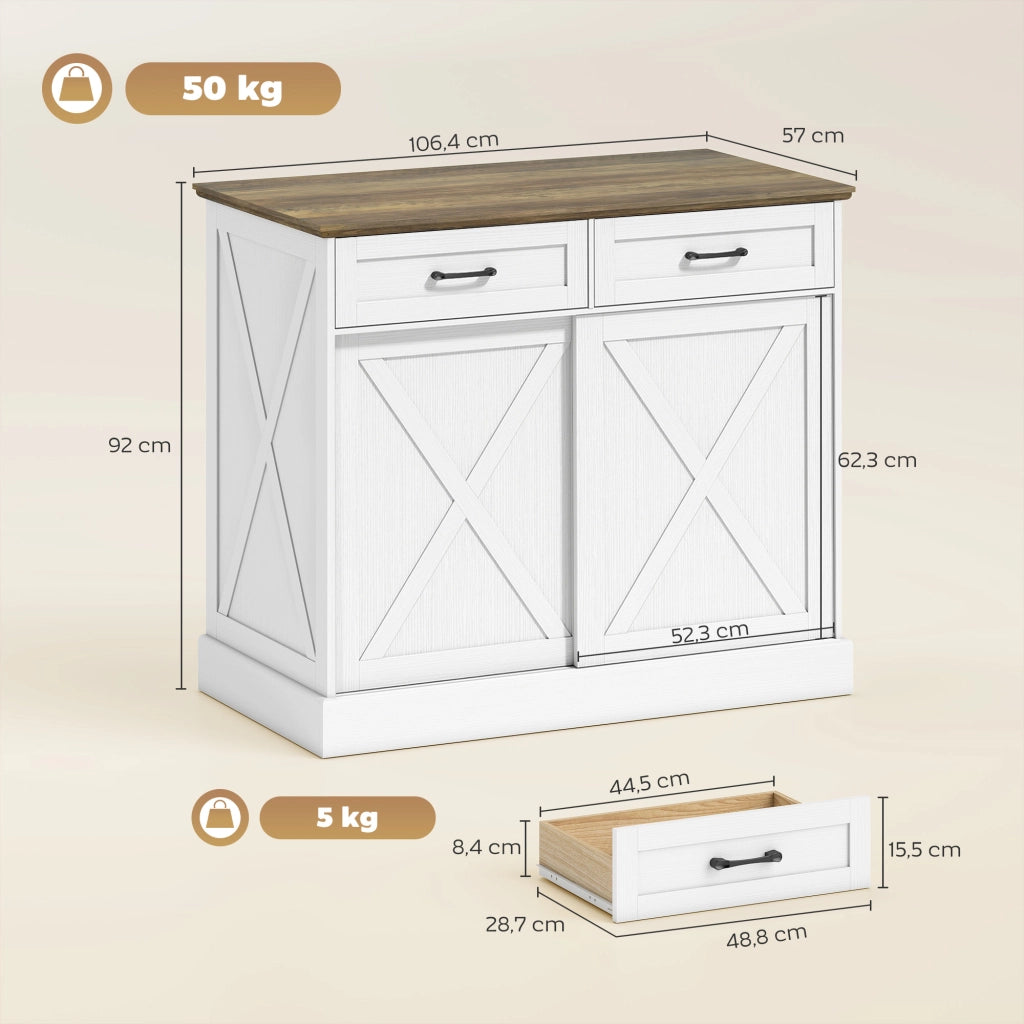 Mobile cucina isola centrale con 2 cassetti 2 ante scorrevoli ripiano regolabile ¨C Xylo ¨C Bianco