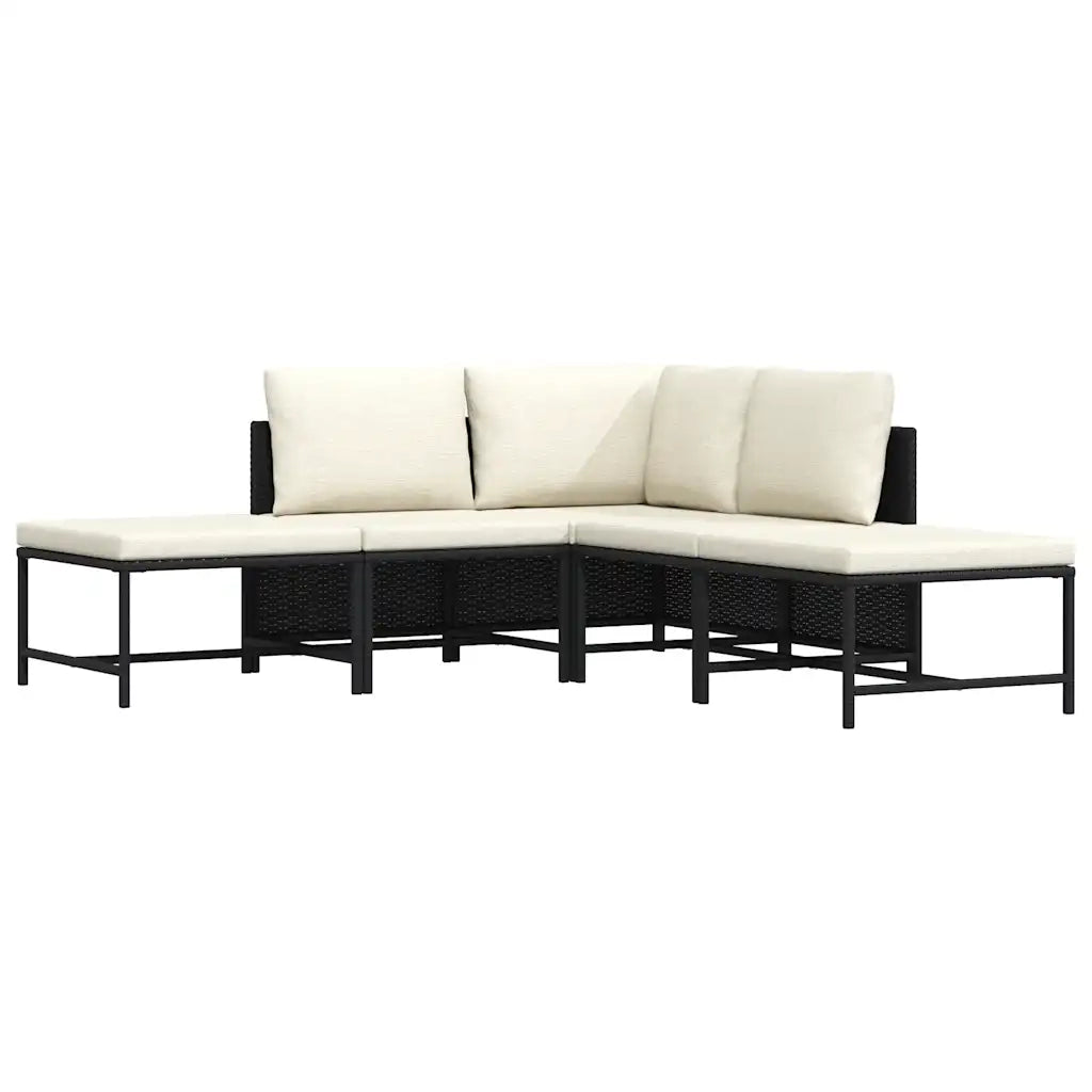 Set Divani da Giardino 5 pz con Cuscini in Polyrattan Nero cod mxl 70683