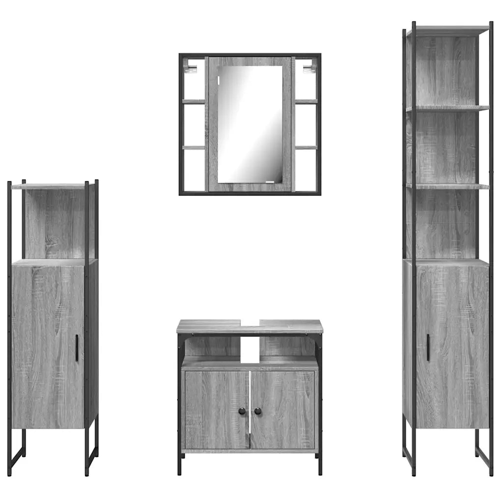 Set Mobili da Bagno 4 pz Grigio Sonoma in Legno Multistrato 3214768