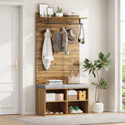 Mobile da ingresso con scarpiera imbottita, ripiano regolabile, asta appendiabiti e 2 ganci, in truciolare, rovere, 84 × 35 × 175 cm