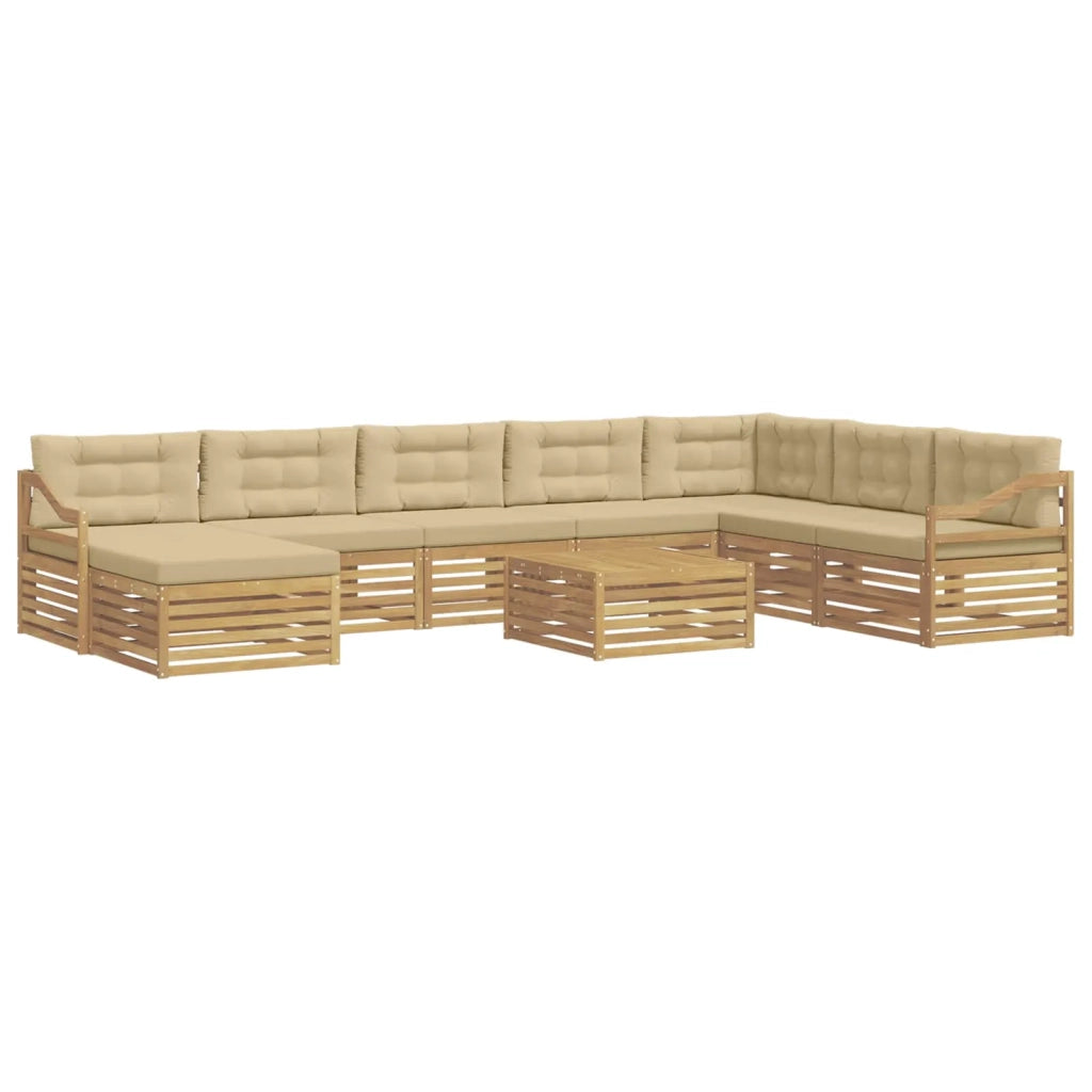 Set di divani da esterno 9 pcs Bianco e Beige Poliestere