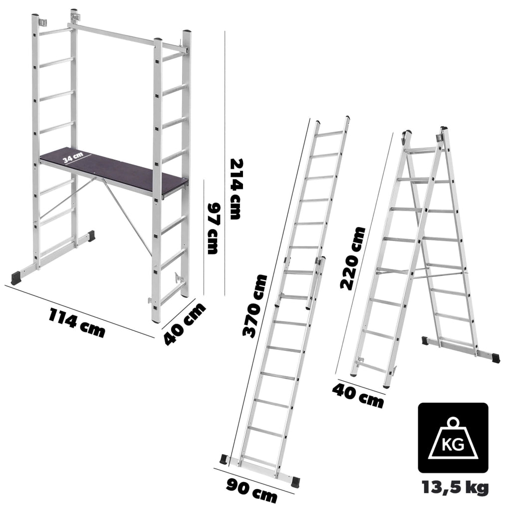 KADAX Mini ponteggio in alluminio 2x8 gradini Piattaforma di lavoro Scala 3 in 1 pieghevole