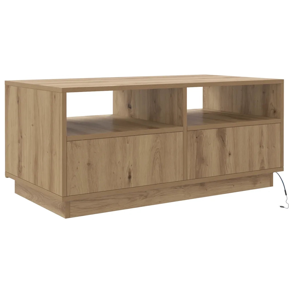 Tavolino da Salotto con Luci LED Rovere Artigianale 90x49x40 cm 857711
