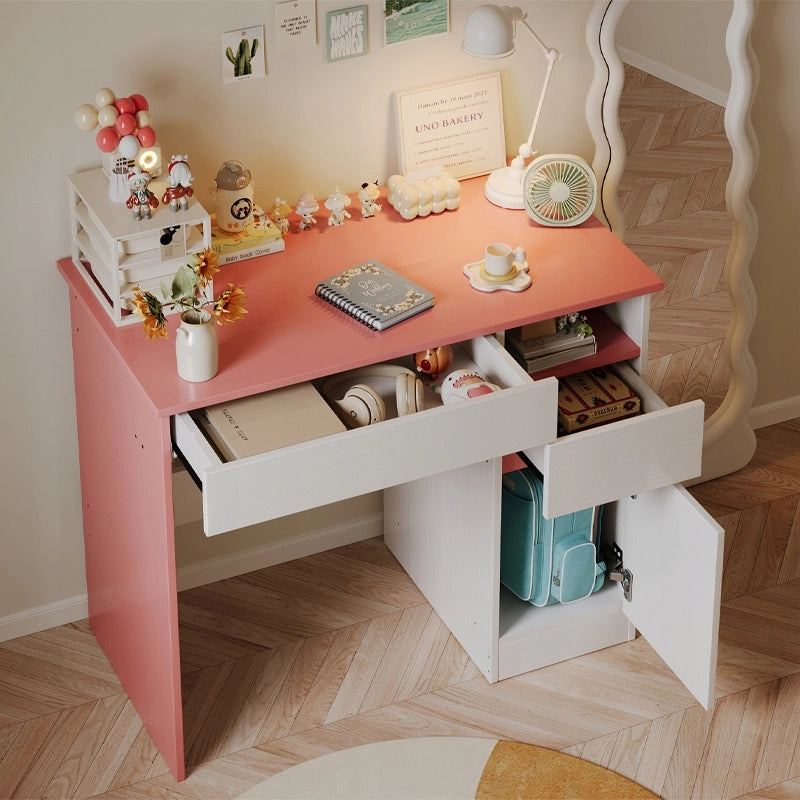 Scrivania per bambina con orsetto rosa, stile loft moderno, con ripiano e cassetto