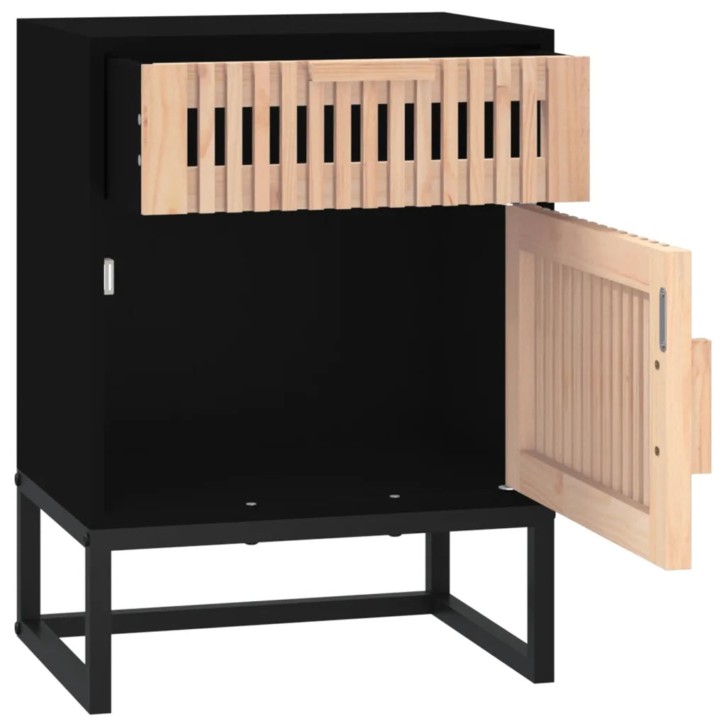 Comodino-Tavolino da notte Nero 40x30x55,5 cm Legno Multistrato e Ferro
