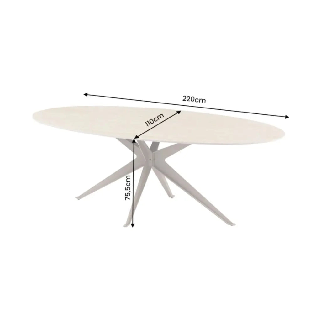 Tavolo da pranzo AVELIS ovale 220 cm in ceramica beige e metallo marrone stile contemporaneo