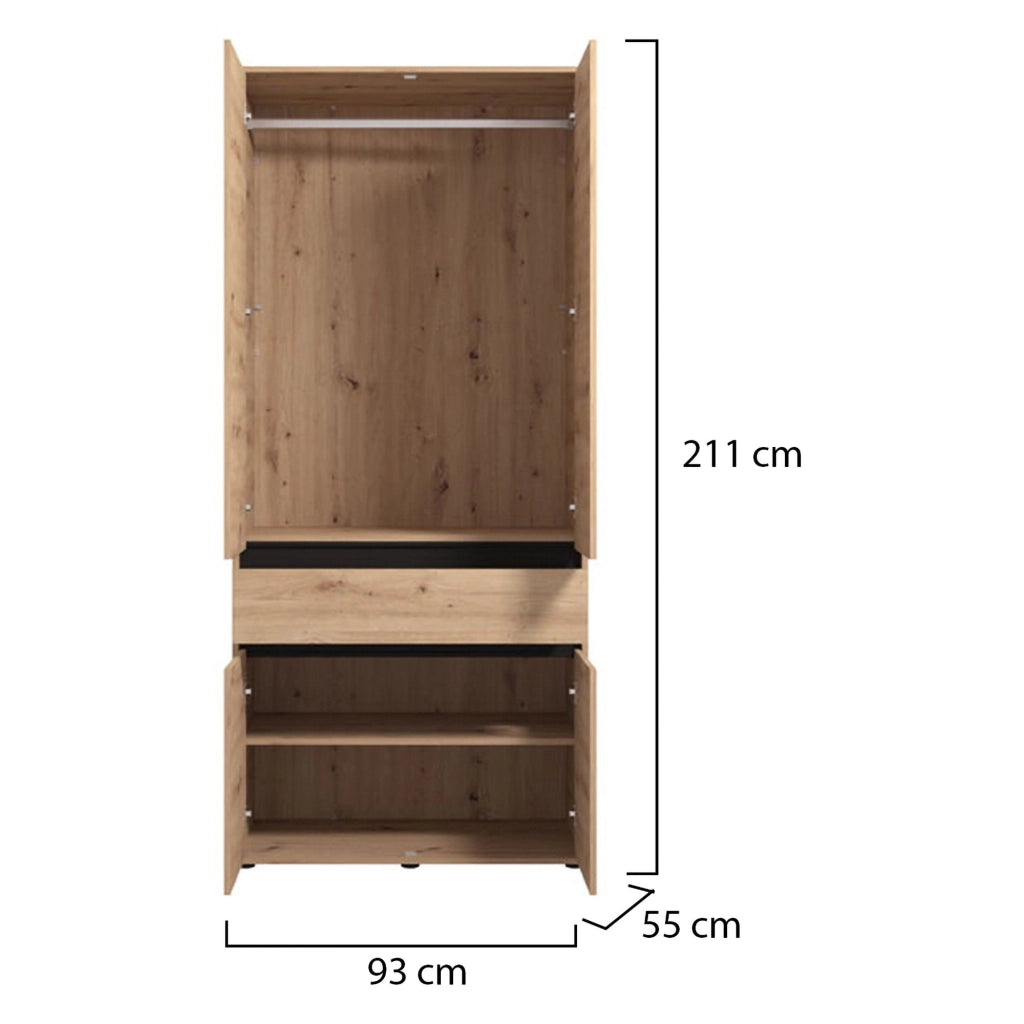 Armadio Camera da Letto Vimercati, Guardaroba Grande 3 Ripiani, 93x210.5h cm Marrone Rovere Nodi