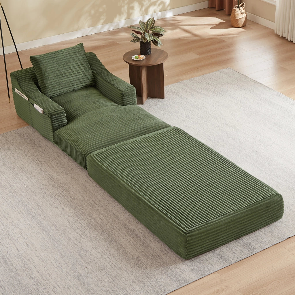 Poltrona lounge in velluto a coste verde trasformabile in letto