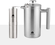 Set di French Press Termo e Molino di Caffè a Mano in Acciaio Inox di Alta Qualità