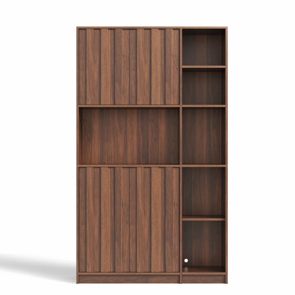 Mobile credenza da cucina con LED e presa elettrica, 2 ante e vani aperti per cucina e soggiorno, noce 105 × 40 × 180 cm