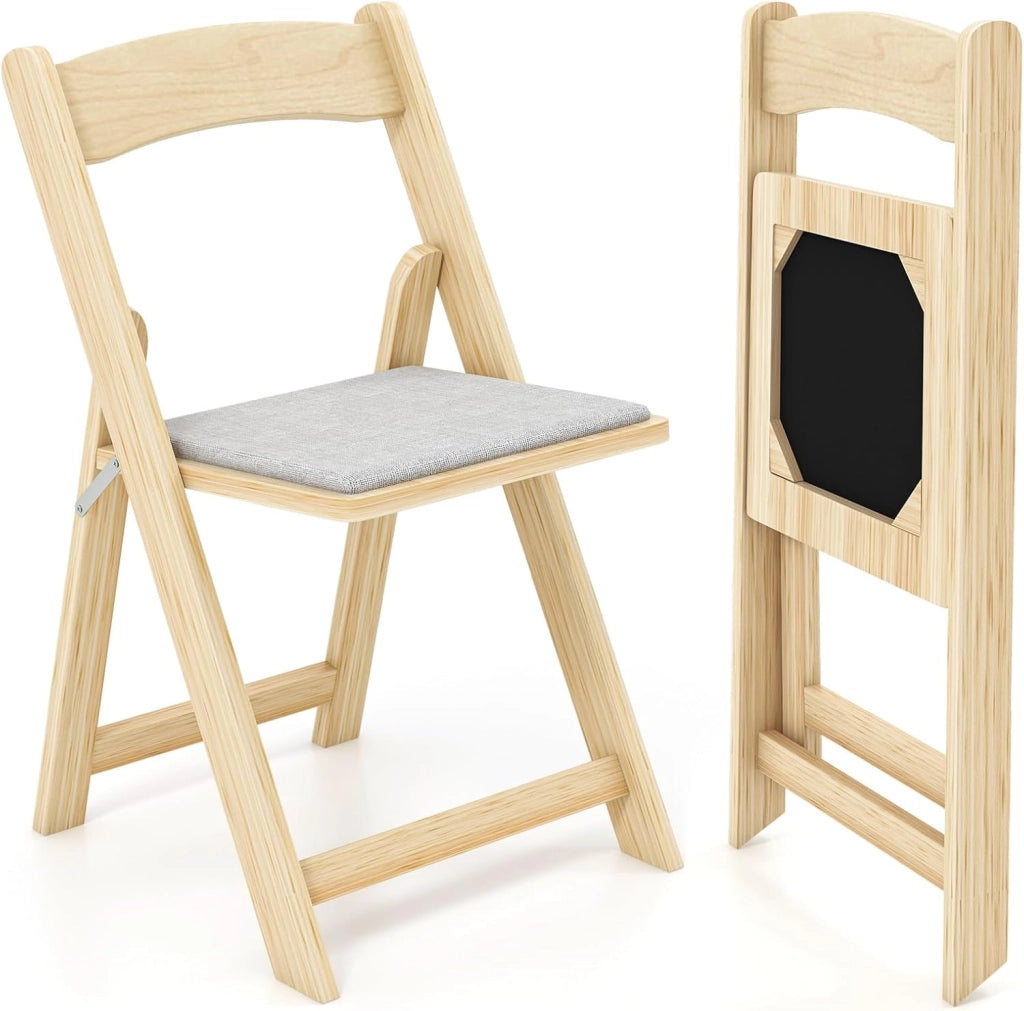 2 sedie pieghevoli in legno, con seduta imbottita, salvaspazio, per casa, ufficio e feste, 44 x 47 x 77 cm, portata fino a 160 kg