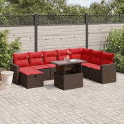 Set Divani da Giardino 9 pz con Cuscini Marrone in Polyrattan 3274874