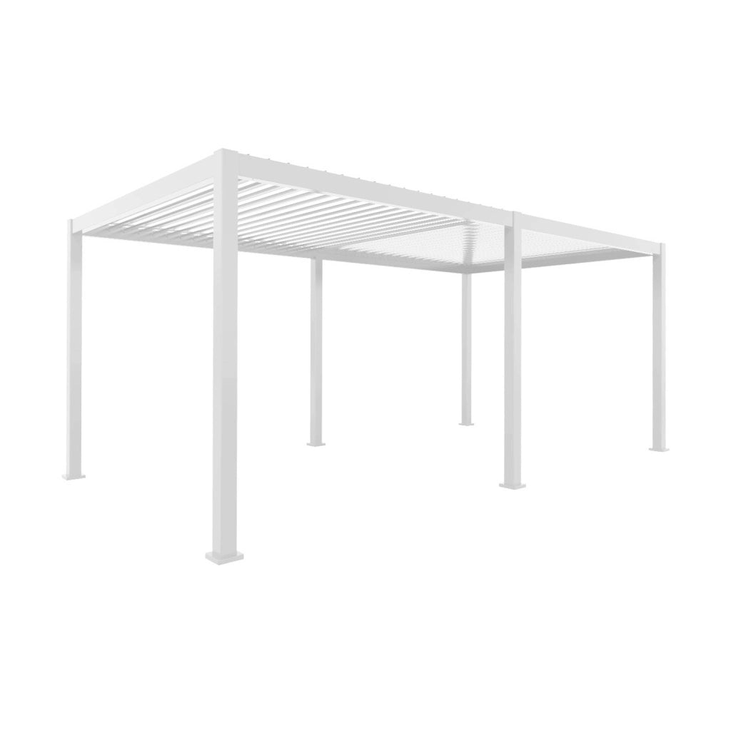 Pergola bioclimatica 3x6m in alluminio + 4 tende 3m, bianco