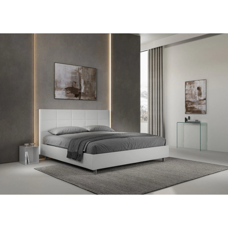 Letto imbottito Matrimoniale 190x210 cm Mika - Bianco,Similpelle,Senza rete