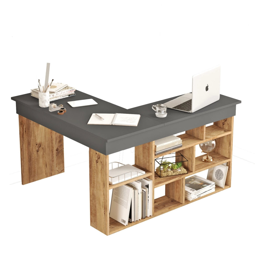 Scrivania in legno "CT5" - 129 x 120 x 72 cm - Pino Atlantico Antracite