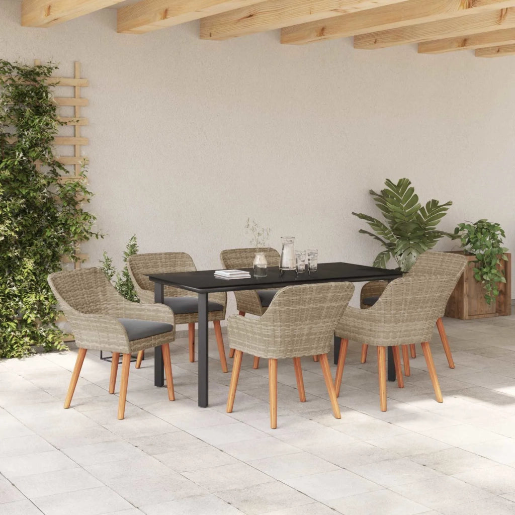 Set da Pranzo per Giardino 7 pz Grigio chiaro polyrattan 3261716