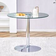 Tavolo da pranzo rotondo in vetro con base in metallo argento trasparente stile minimalista diametro 85 cm