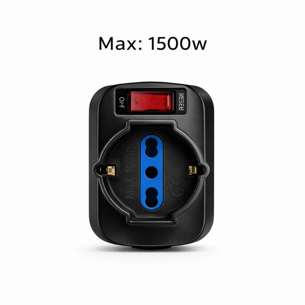 Adattatore Rotante Spina 10A con 2 Prese 2P+T e Presa Bipasso Schuko Protezione Sovraccarico 1500W | 1080N
