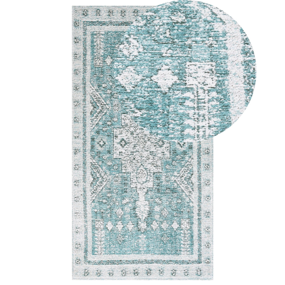 Tappeto in cotone di colore verde menta 80 x 150 cm con motivo orientale soggiorno camera da letto stile retrò