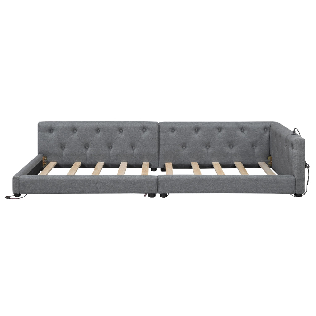Divano letto 1 posto 90×200 cm con LED; USB e type-C; senza materasso; in lino e MDF; grigio