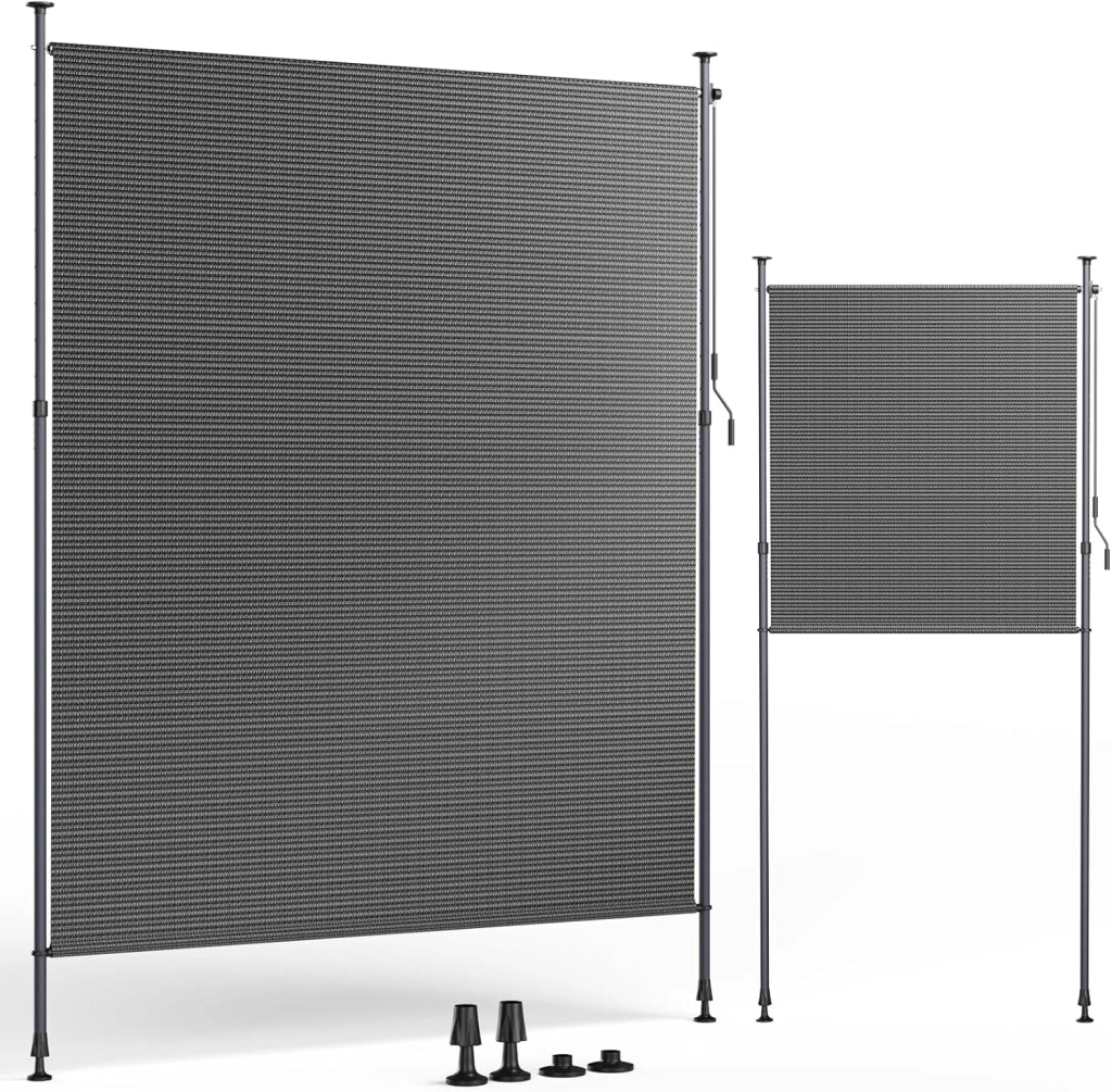 Tenda Verticale HDPE 200×310 cm Grigio, Tenda a Pinza Estensibile, Senza Forare, Privacy, Protezione Solare UV, Antivento, Resistente Alle Intemperie - per Balcone, Giardino, Terrazza