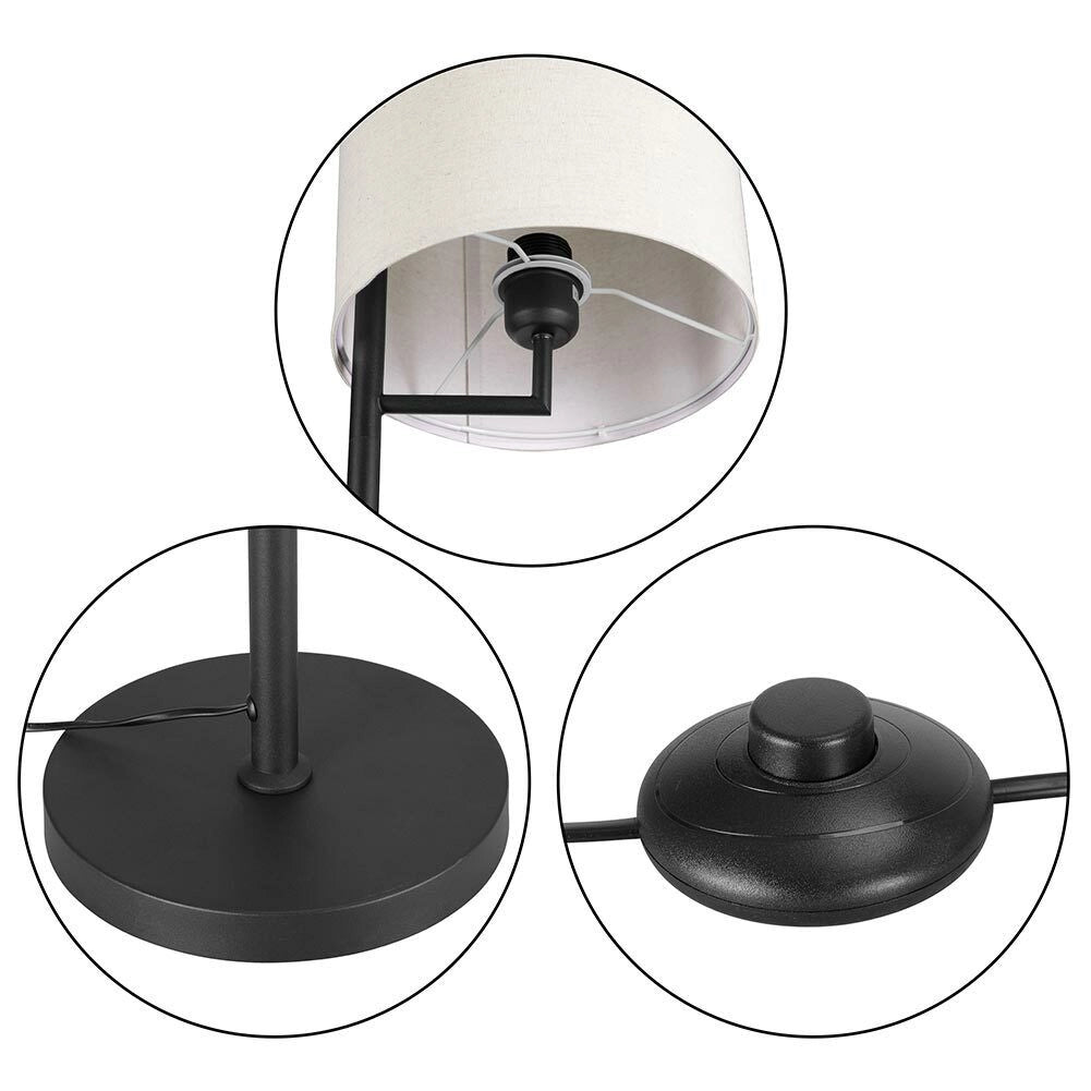 Lampada Piantana Terra Design Moderno Paralume E27 Tessuto e Metallo Nero