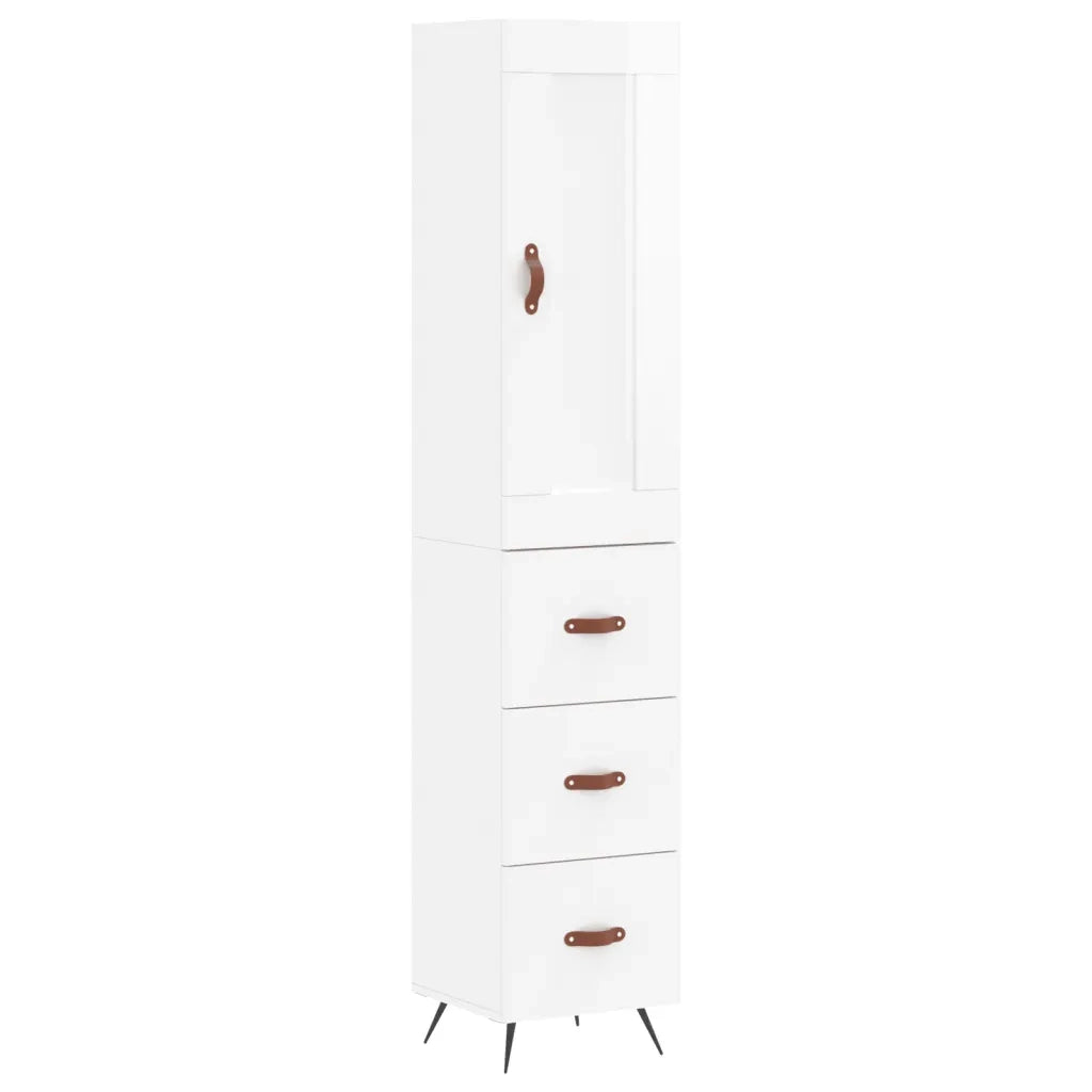 Credenza-Buffet-Armadio da cucina 34,5x34x180 cm in Legno Multistrato Bianco Lucido 755086