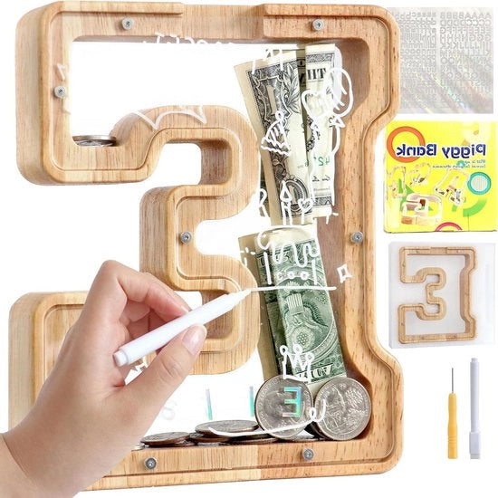 Scatola di Risparmio per Bambini Lettere in Legno - A-Z Personalizzata Scatola di Risparmio con Finto Porcellino - Alfabeto Vetrato Scatola di Risparmio - Decorazione di Regalo per Battesimo Ragazzi Ragazze