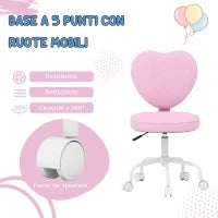 Sedia per Scrivania a Forma di Cuore con 5 Rotelle e Altezza Regolabile in Tessuto Rosa, 42x50x79-89cm