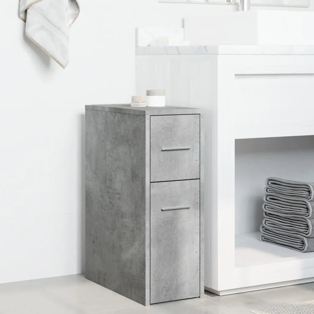 Armadietto da Bagno Stretto con Ruote Grigio Cemento Truciolato 855280