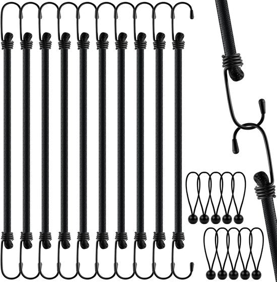 Set di 10 gomme elastiche con ganci per la sicurezza di carico - 60 cm nero