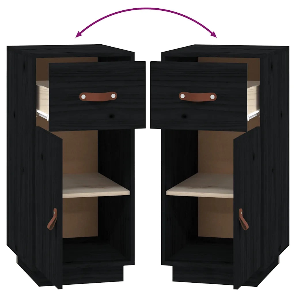 Credenza-Buffet-Armadio da cucina Nera 34x40x75 cm in Legno Massello di Pino