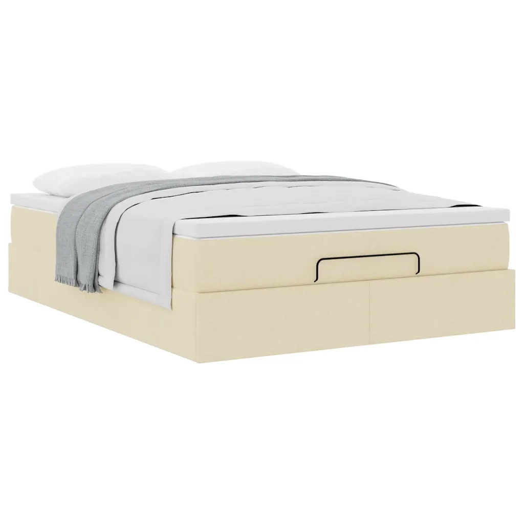 vidaXL Struttura Letto Pouf con Materasso Crema 140x200 cm in Tessuto