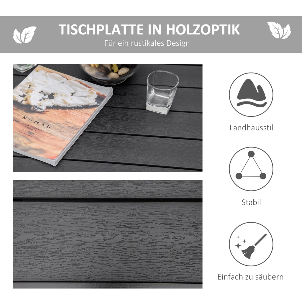 Tavolo da giardino per 4 persone; tavolo da pranzo compatto realizzato in alluminio e plastica nera facile da cura; 80x80x74cm; per arredamento da giardino
