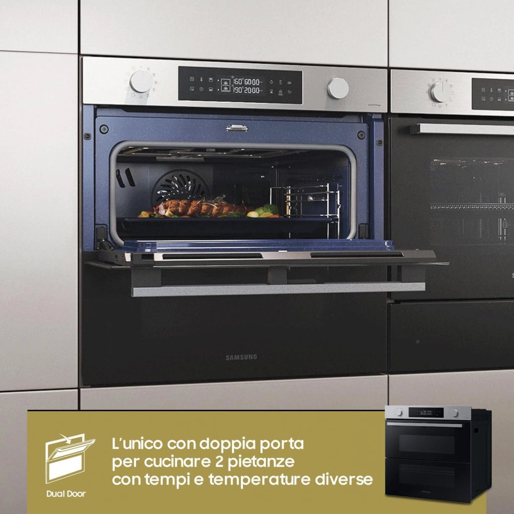 Samsung NV7B45403BS Dual Cook Flex Serie 4 Forno da incasso Elettrico 76 L Classe A+ Dual Cook Vapore Air Sous Vide Wi-Fi 40 programmi (60x60x57 cm) colore Inox