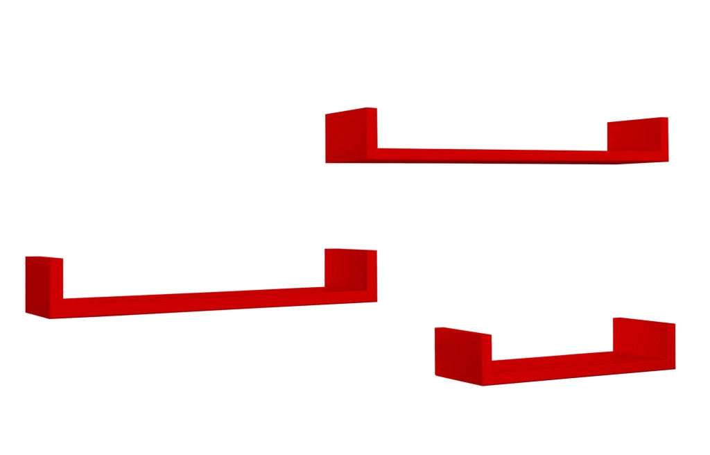 Set 3 Mensole da Parete 60-50-40x15,5x8 cm in Fibra di Legno Calamita Rosso