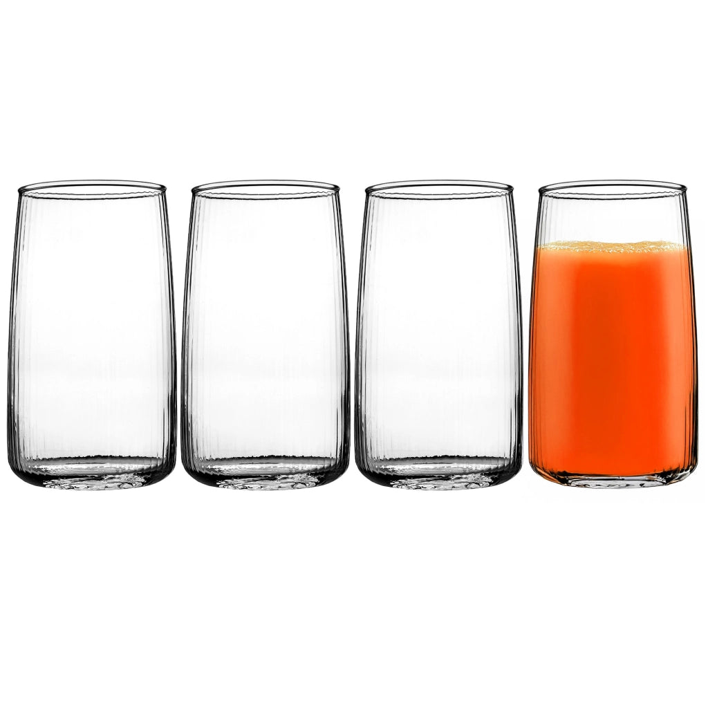 Set di 4 bicchieri da bevanda KADAX da 480 ml per succhi di frutta, con scanalatura.