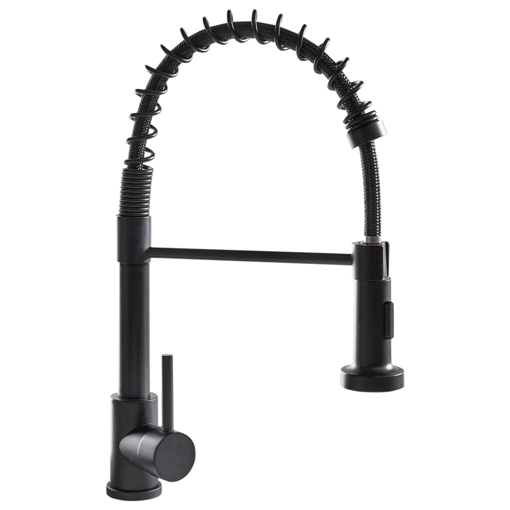 Rubinetto da cucina moderno rubinetto miscelatore a spruzzo estraibile bobina a molla in acciaio inox finitura opaca bocca girevole nero