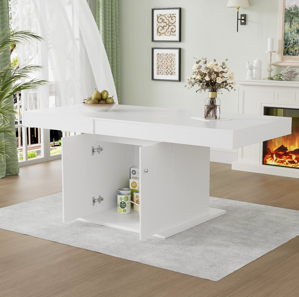 Tavolo da pranzo allungabile 140/180 cm con vano contenitore; pannello truciolare bianco